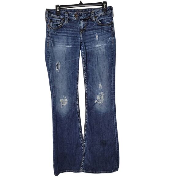 Silver Jeans Western Glove Works Tuesday Boot Cut Distressed Jeans Size 27 - Picture 1 of 8